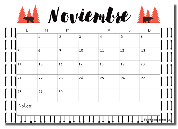 Calendario para noviembre: listo para descargar gratis