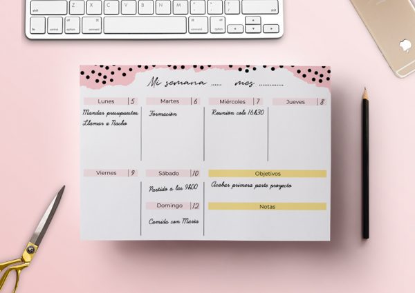 Planificador semanal imprimible confetti rosa