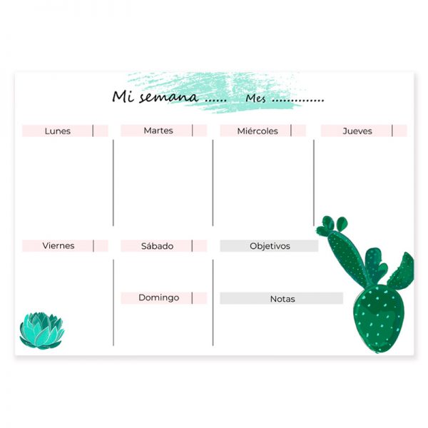 Calendario semanal descargable cactus